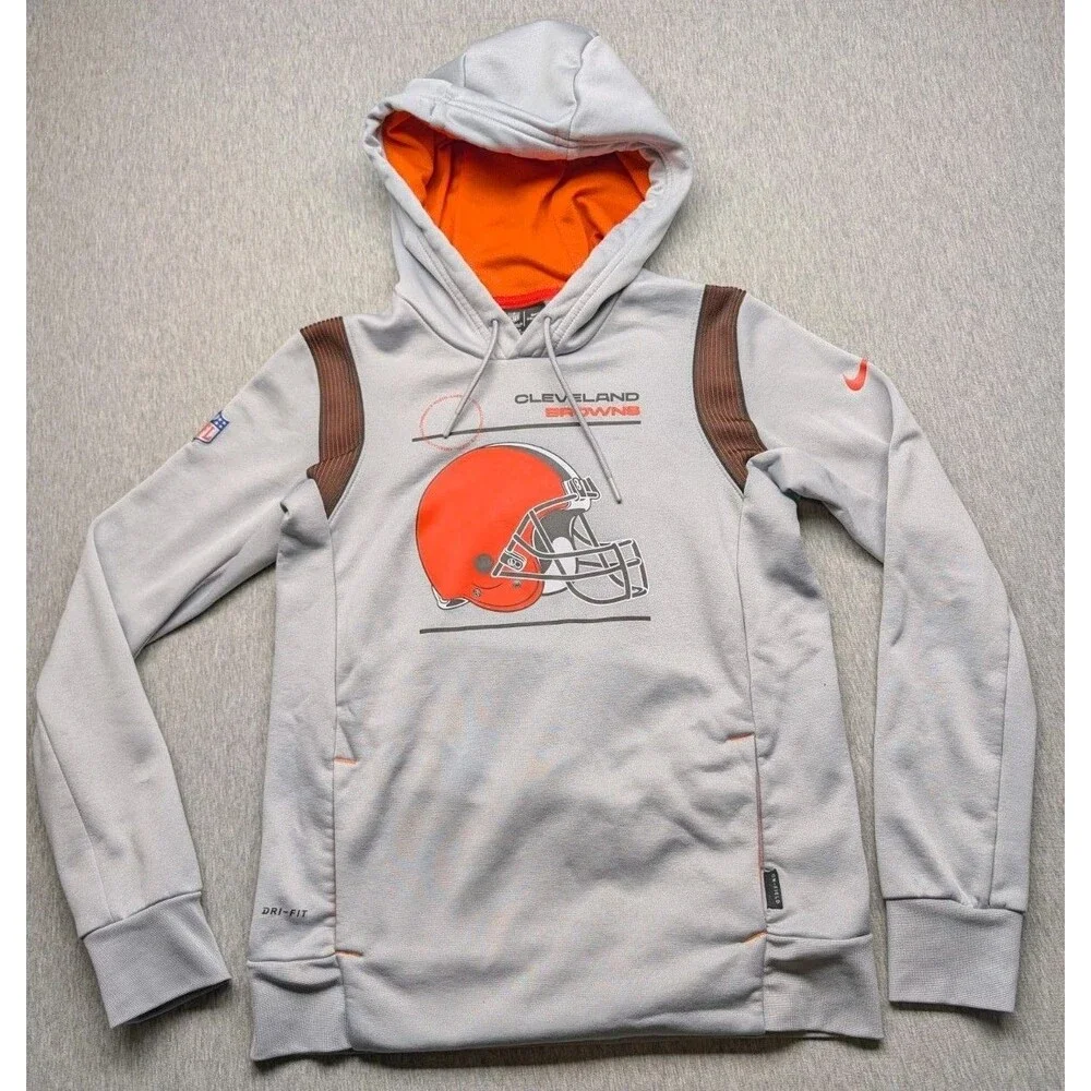 Cleveland Browns Gray NIKE On-Field BIG HELMET Hoodie Sweatshirt SZ XS Dri-fit